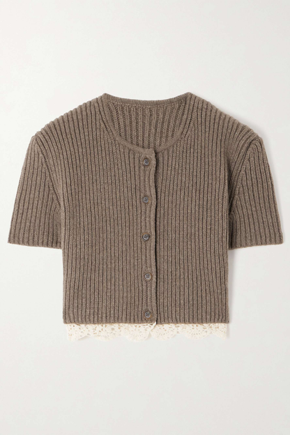Ardesia Crochet-trimmed Knit Set -Khaki