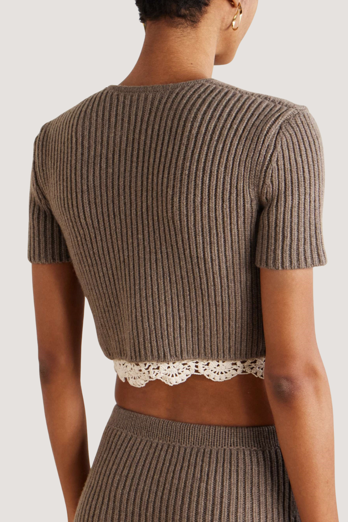 Ardesia Crochet-trimmed Knit Set -Khaki