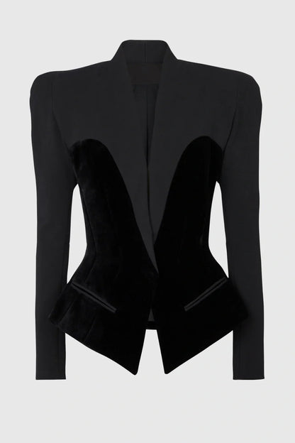 Aress Velvet Collarless Bustier Blazer
