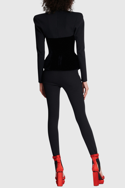 Aress Velvet Collarless Bustier Blazer