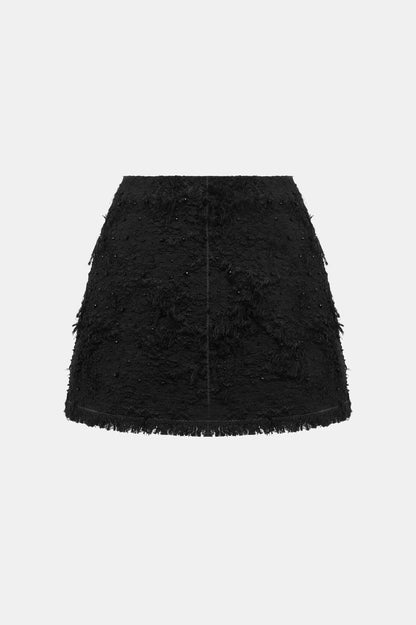 Arife Off Shoulder Bow Crystal Embellished Blazer Two Piece Set - Black