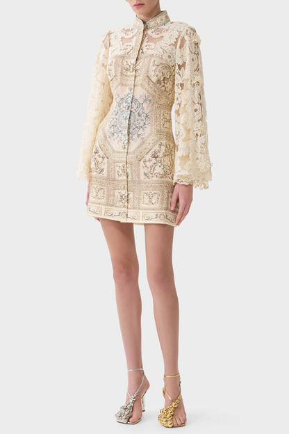 Arla Floral Lace Print Mini Dress