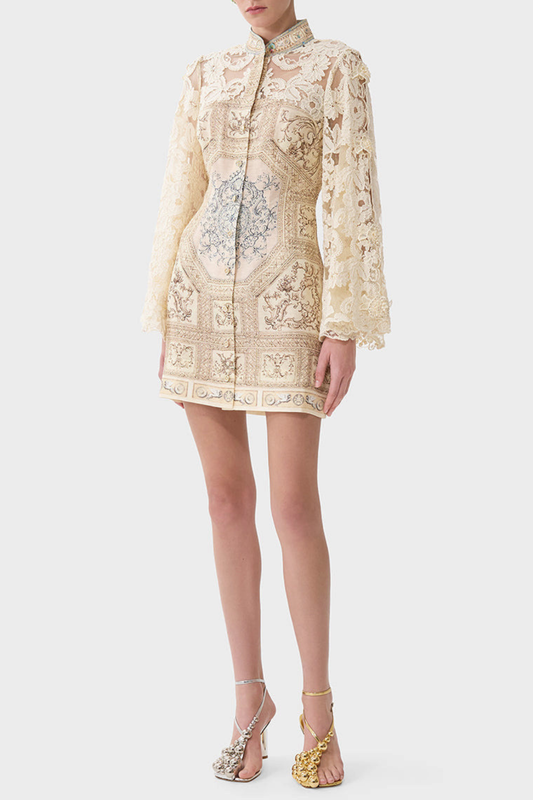 Arla Floral Lace Print Mini Dress