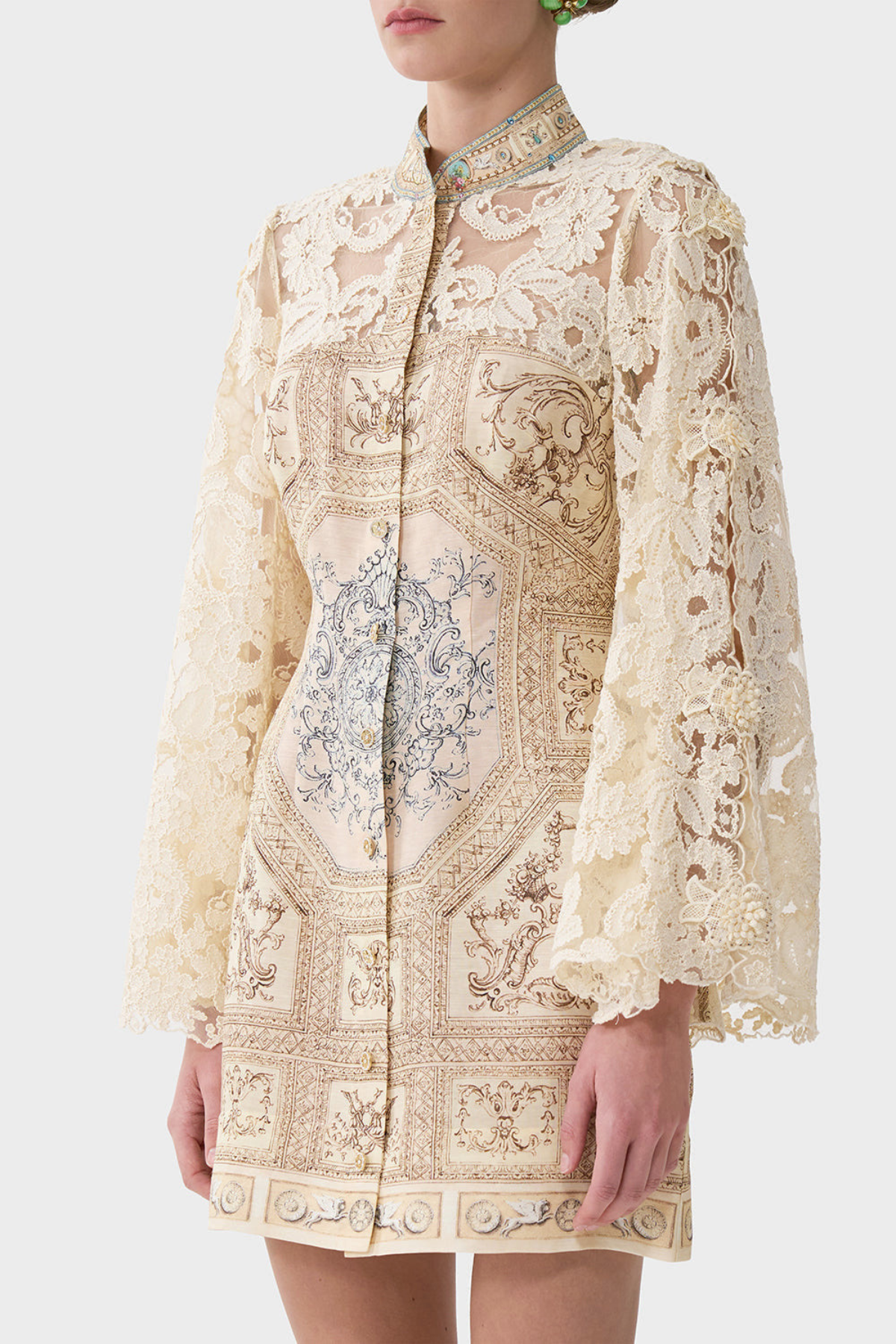 Arla Floral Lace Print Mini Dress