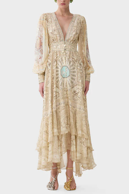 Arla Buttoned Print Layer Maxi Dress