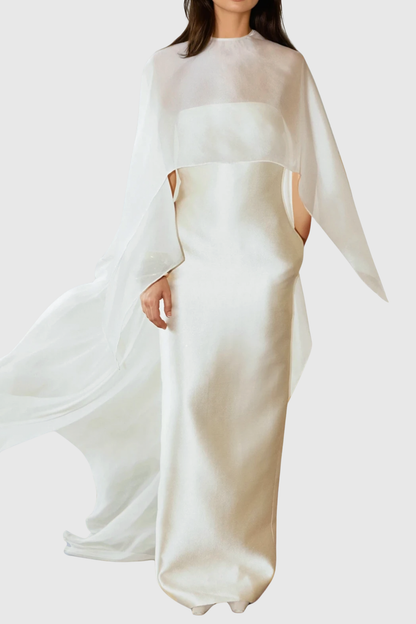 Arley Mesh Shawl Silky Maxi Dress - Beige