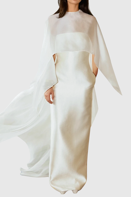 Arley Mesh Shawl Silky Maxi Dress - Beige