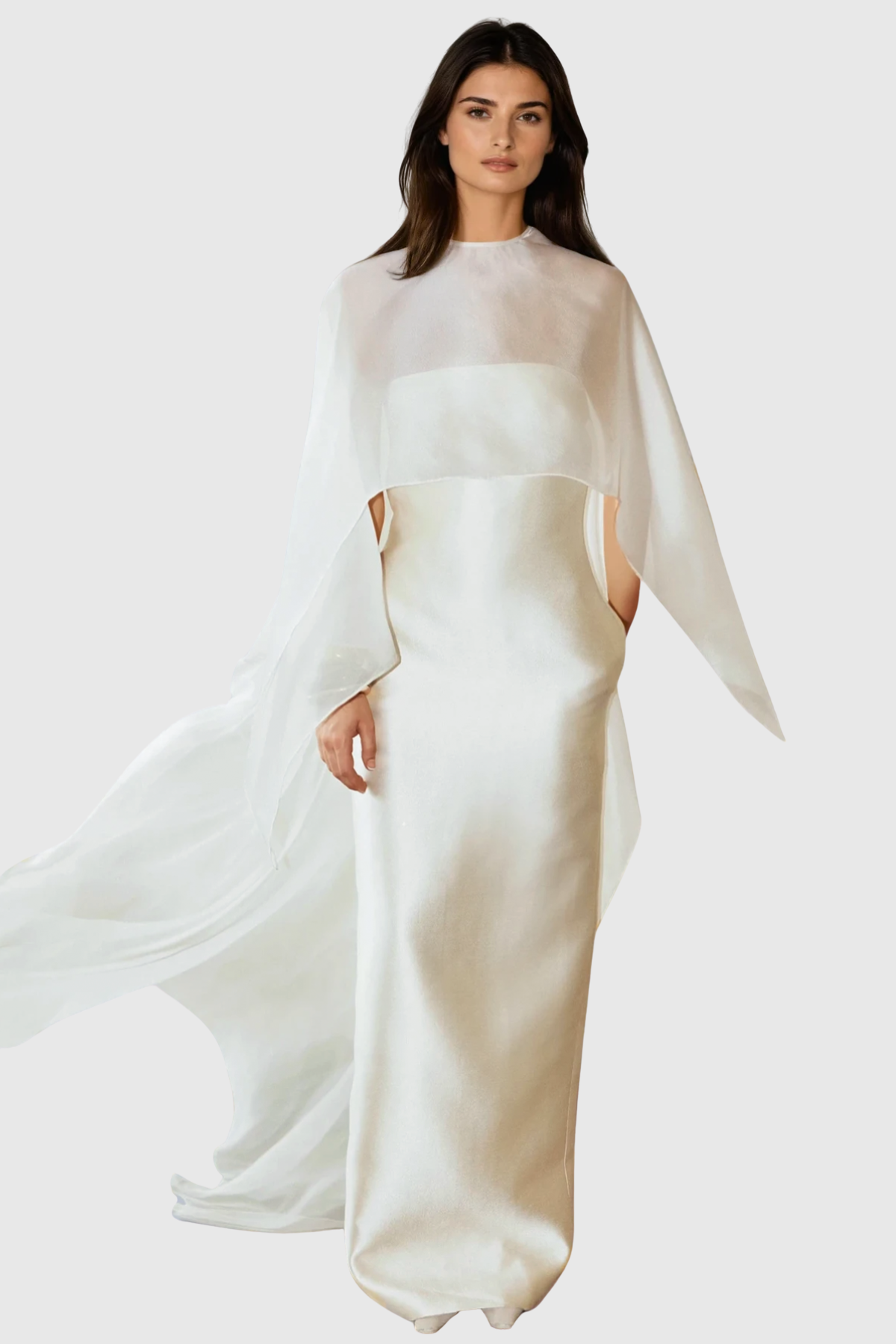 Arley Mesh Shawl Silky Maxi Dress - Beige
