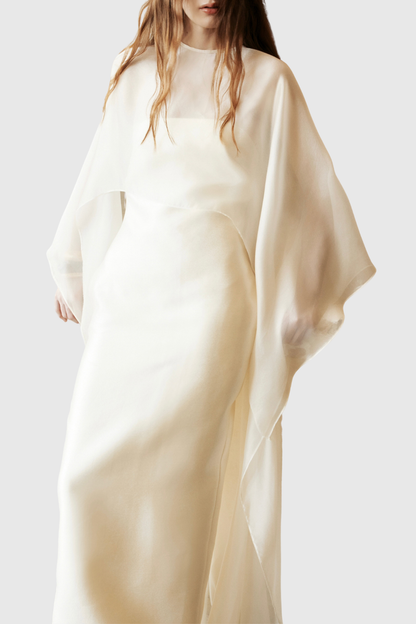 Arley Mesh Shawl Silky Maxi Dress - Beige