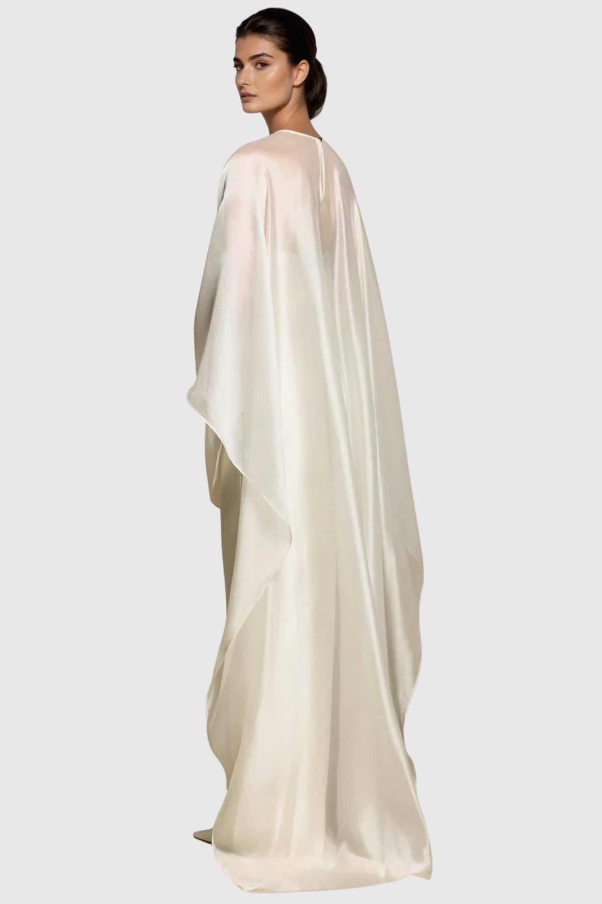 Arley Mesh Shawl Silky Maxi Dress - Beige