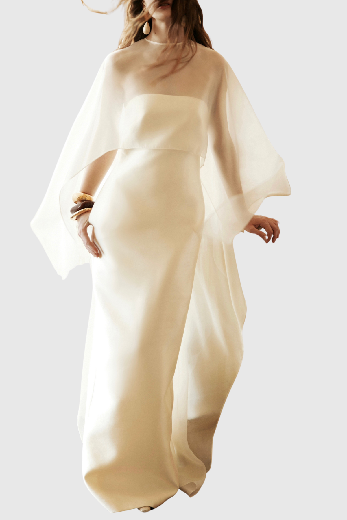 Arley Mesh Shawl Silky Maxi Dress - Beige