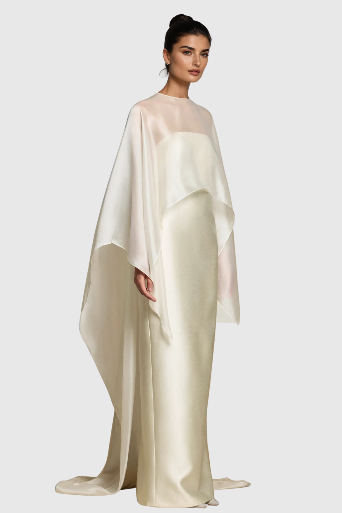 Arley Mesh Shawl Silky Maxi Dress - Beige