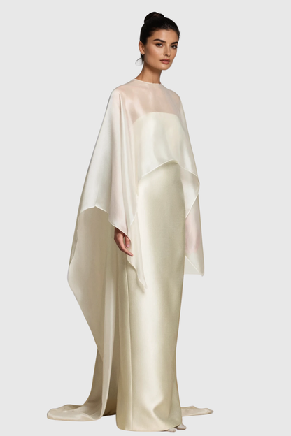 Arley Mesh Shawl Silky Maxi Dress - Beige