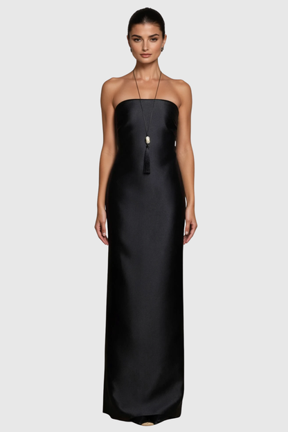 Arley Mesh Shawl Silky Maxi Dress - Black