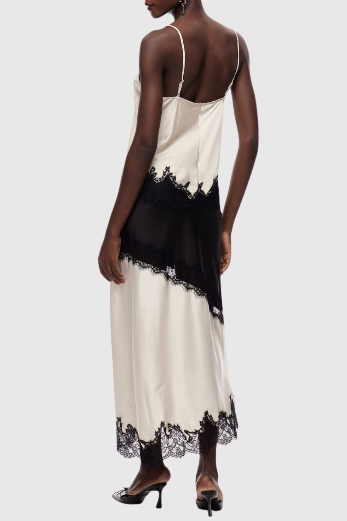 Aroon Lace Trim Asymmetric Satin Skirt - Beige