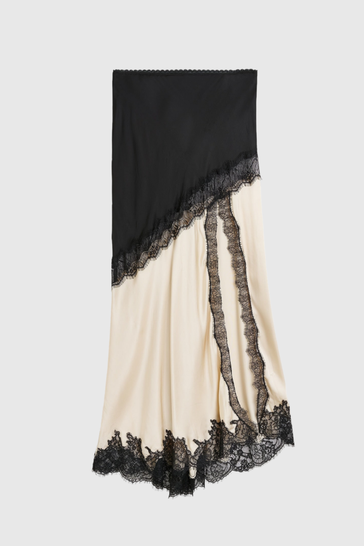 Aroon Lace Trim Asymmetric Satin Skirt - Beige
