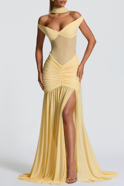 Arouete Off Shoulder Ruched Maxi Dress - Yellow
