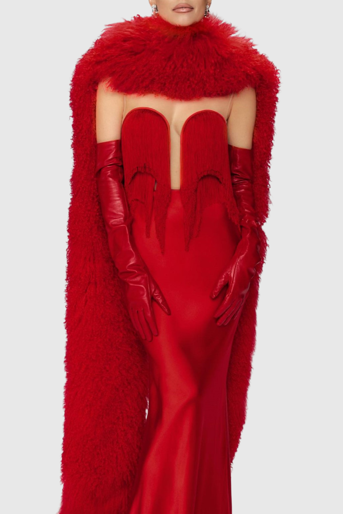 Arroyo Fringe Sleeveless Maxi Dress With Fur Cape