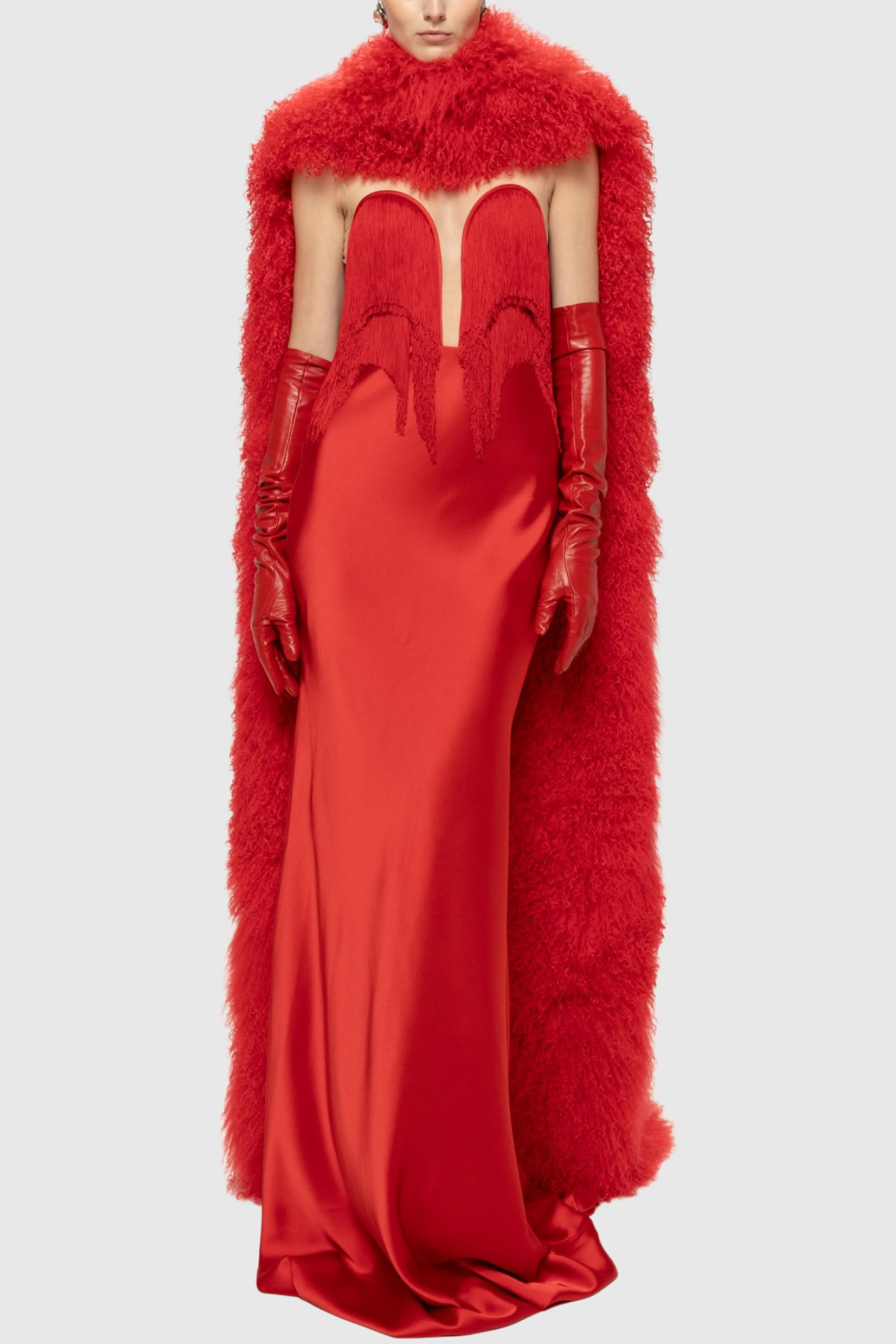 Arroyo Fringe Sleeveless Maxi Dress With Fur Cape