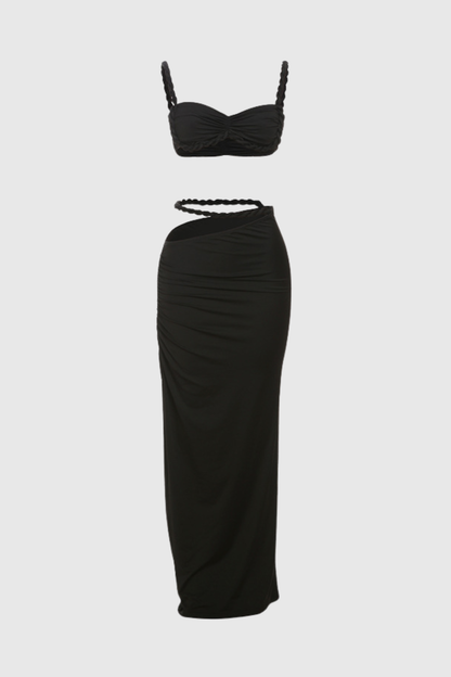 Arsa Rope Trim Top & Maxi Skirt Set - Black