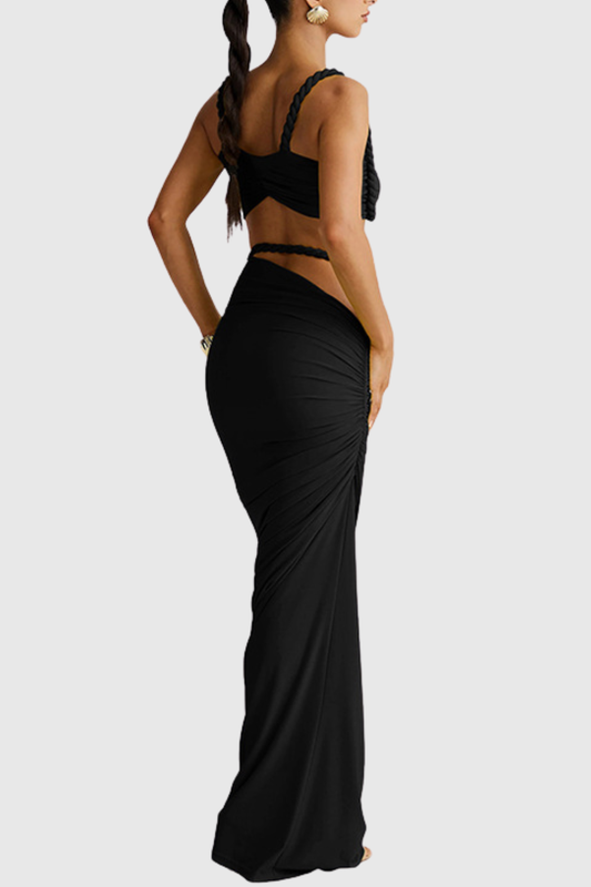 Arsa Rope Trim Top & Maxi Skirt Set - Black