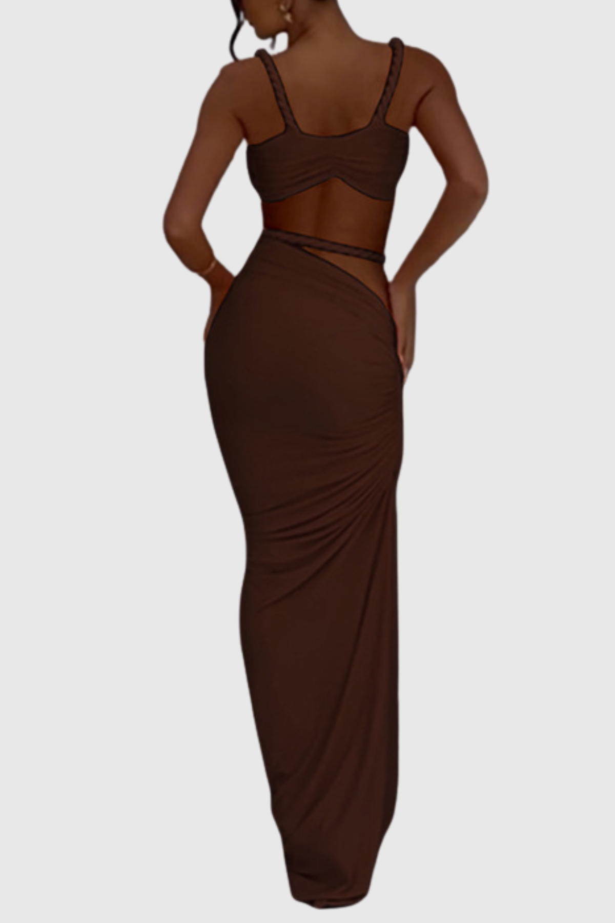 Arsa Rope Trim Top & Maxi Skirt Set - Brown