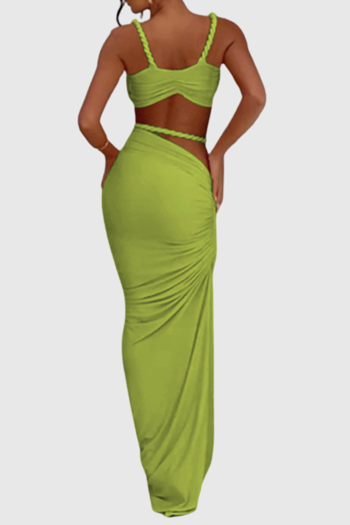Arsa Rope Trim Top & Maxi Skirt Set - Green