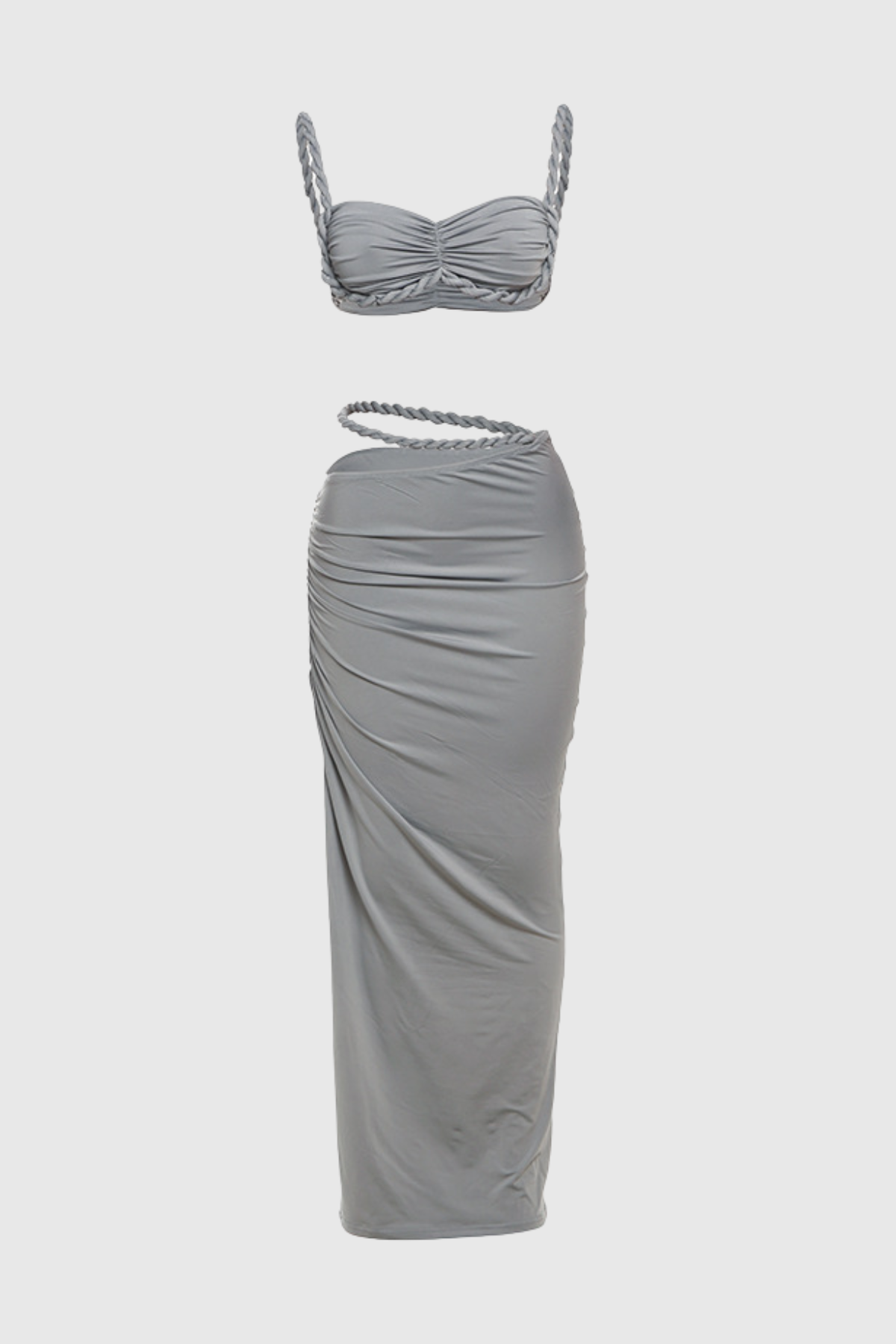 Arsa Rope Trim Top & Maxi Skirt Set - Grey