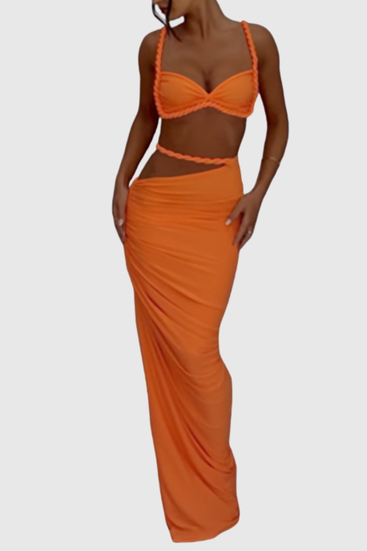Arsa Rope Trim Top & Maxi Skirt Set - Orange