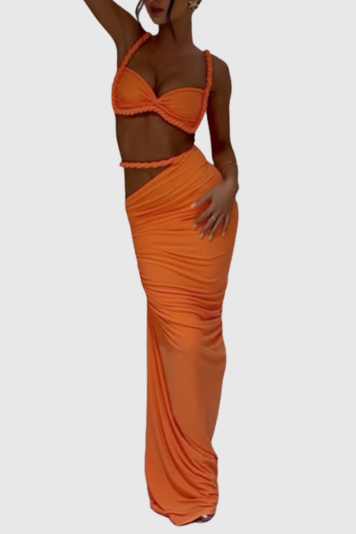 Arsa Rope Trim Top & Maxi Skirt Set - Orange