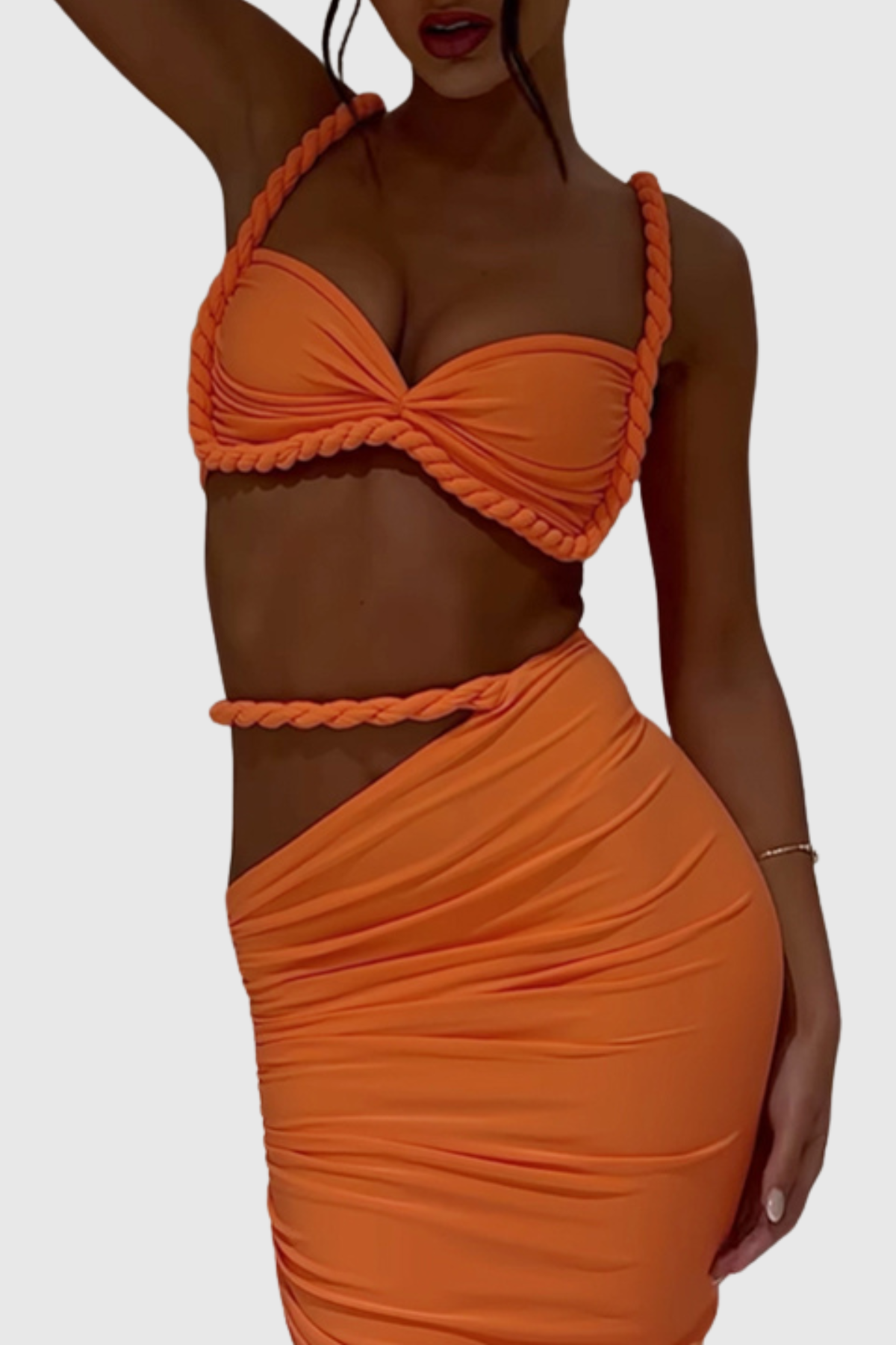 Arsa Rope Trim Top & Maxi Skirt Set - Orange