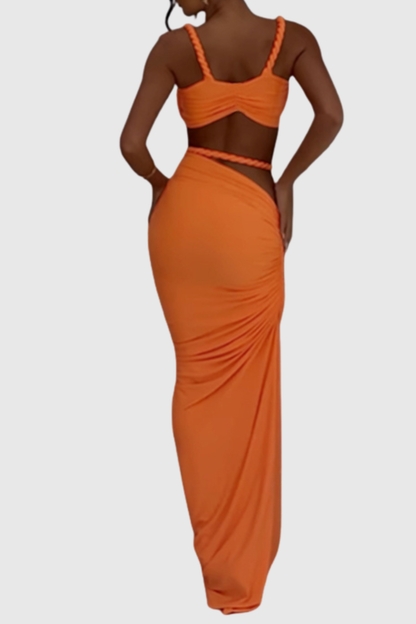 Arsa Rope Trim Top & Maxi Skirt Set - Orange