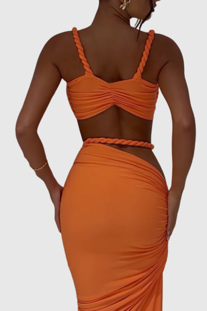 Arsa Rope Trim Top & Maxi Skirt Set - Orange