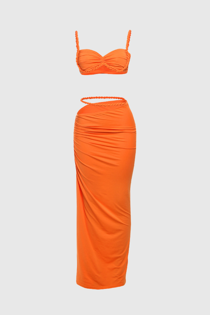 Arsa Rope Trim Top & Maxi Skirt Set - Orange