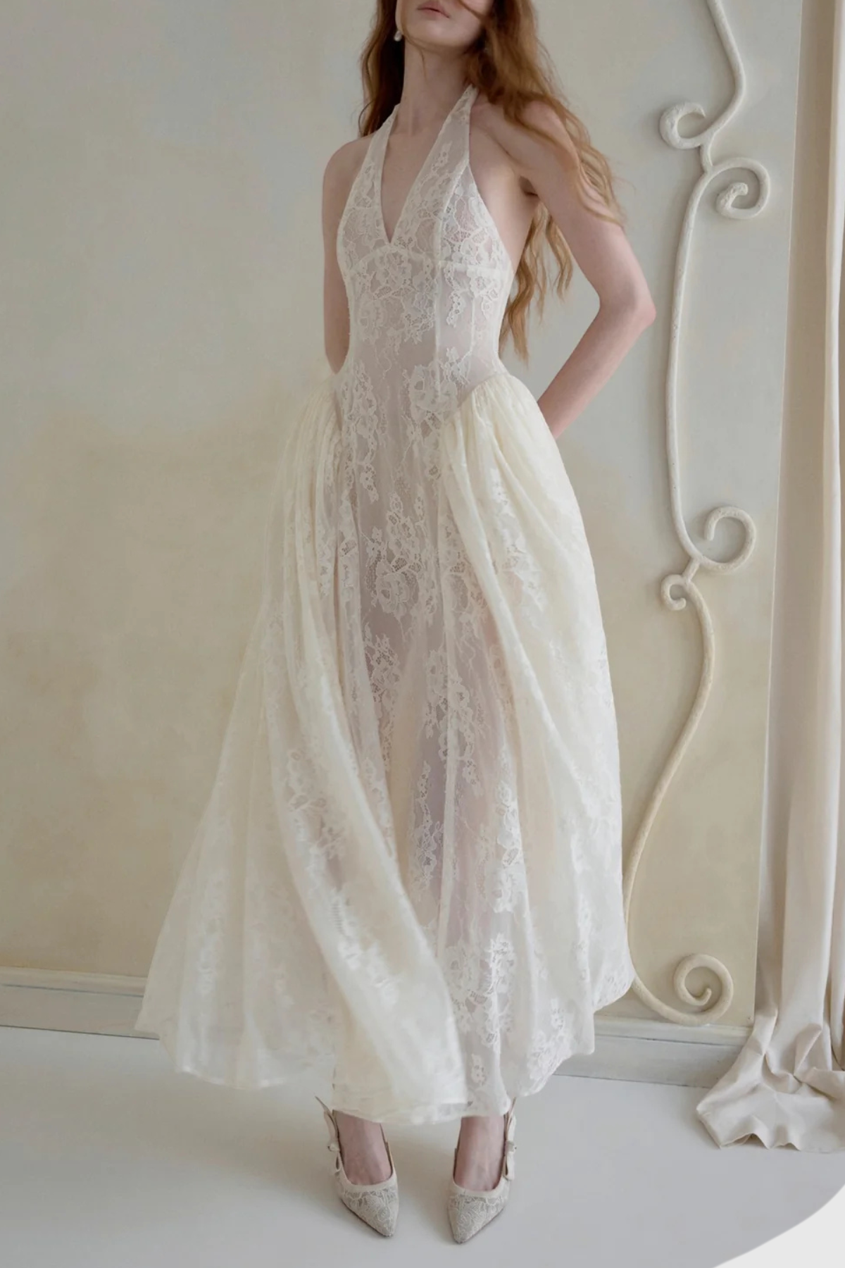 Arshiya Halter Lace Maxi Dress