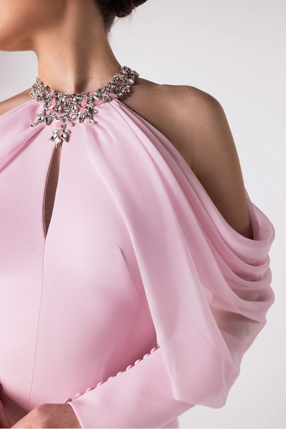 Artemisa Crystal Off Shoulder Mermaid Maxi Dress - Pink