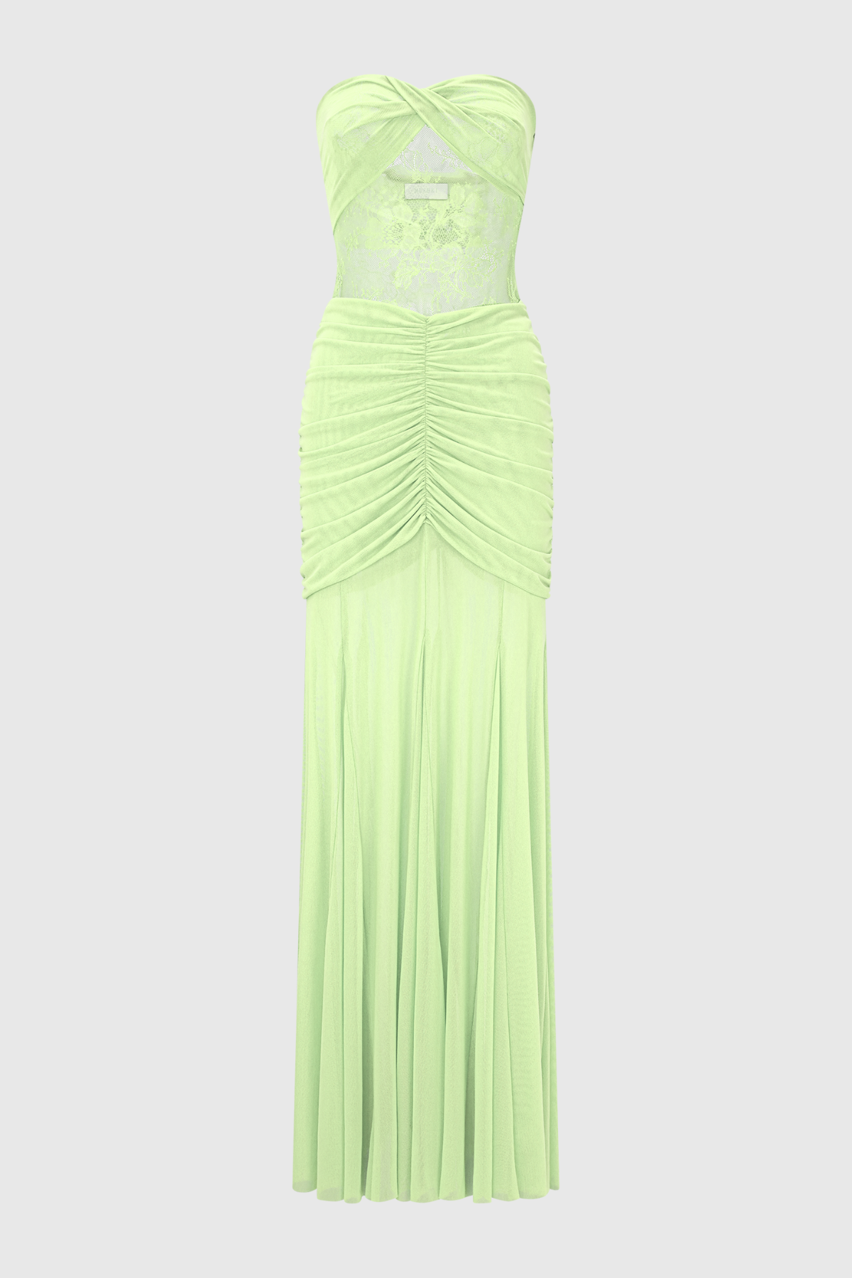 Arthur Strapless Lace Ruched Maxi Dress - Green