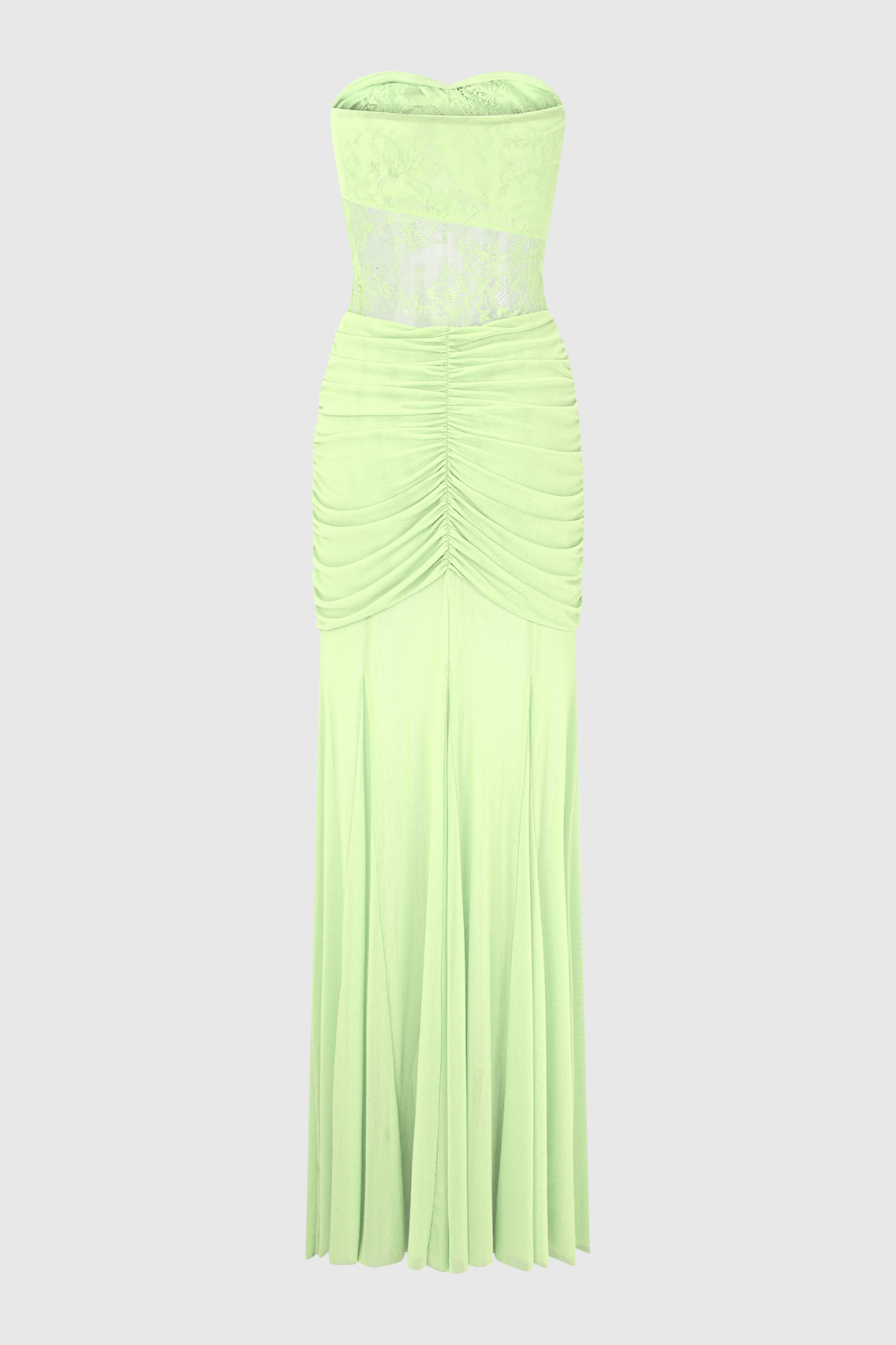 Arthur Strapless Lace Ruched Maxi Dress - Green