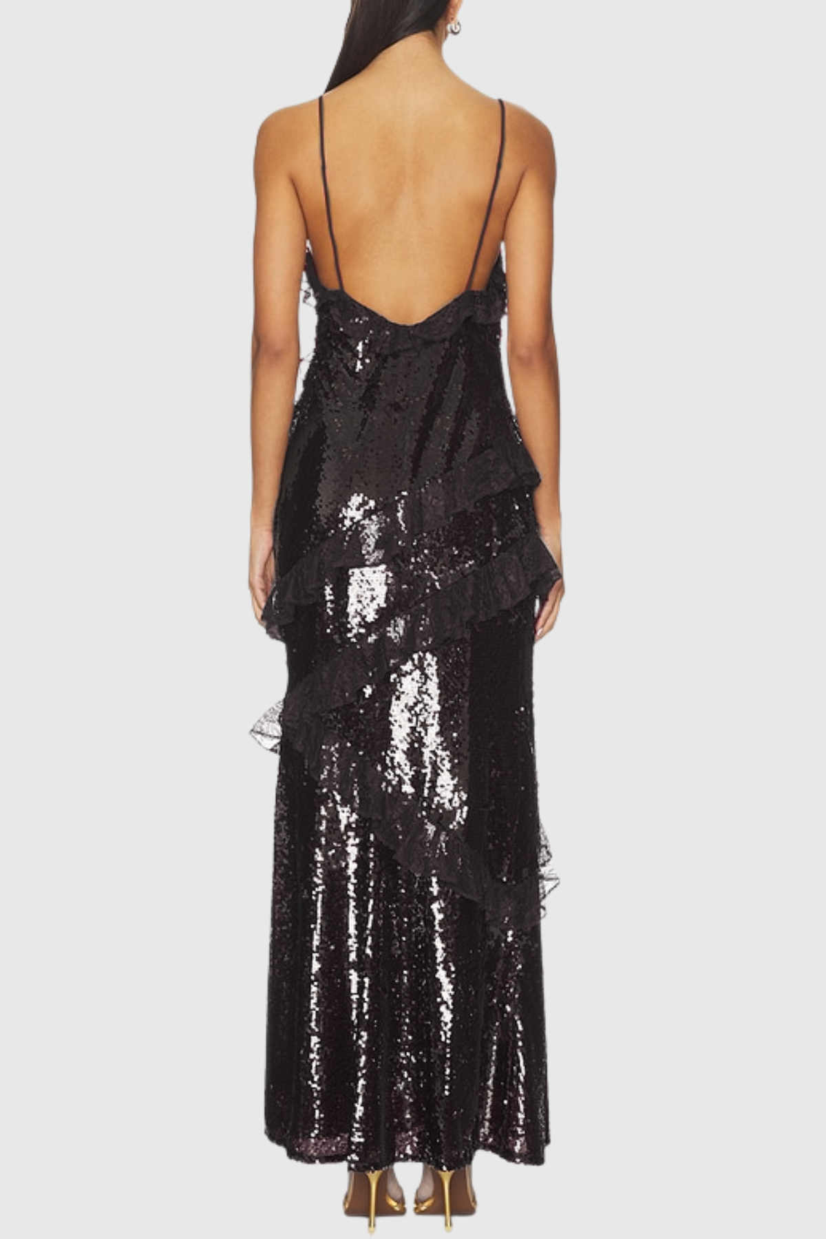 Artia Lace Sequin Maxi Dress - Black