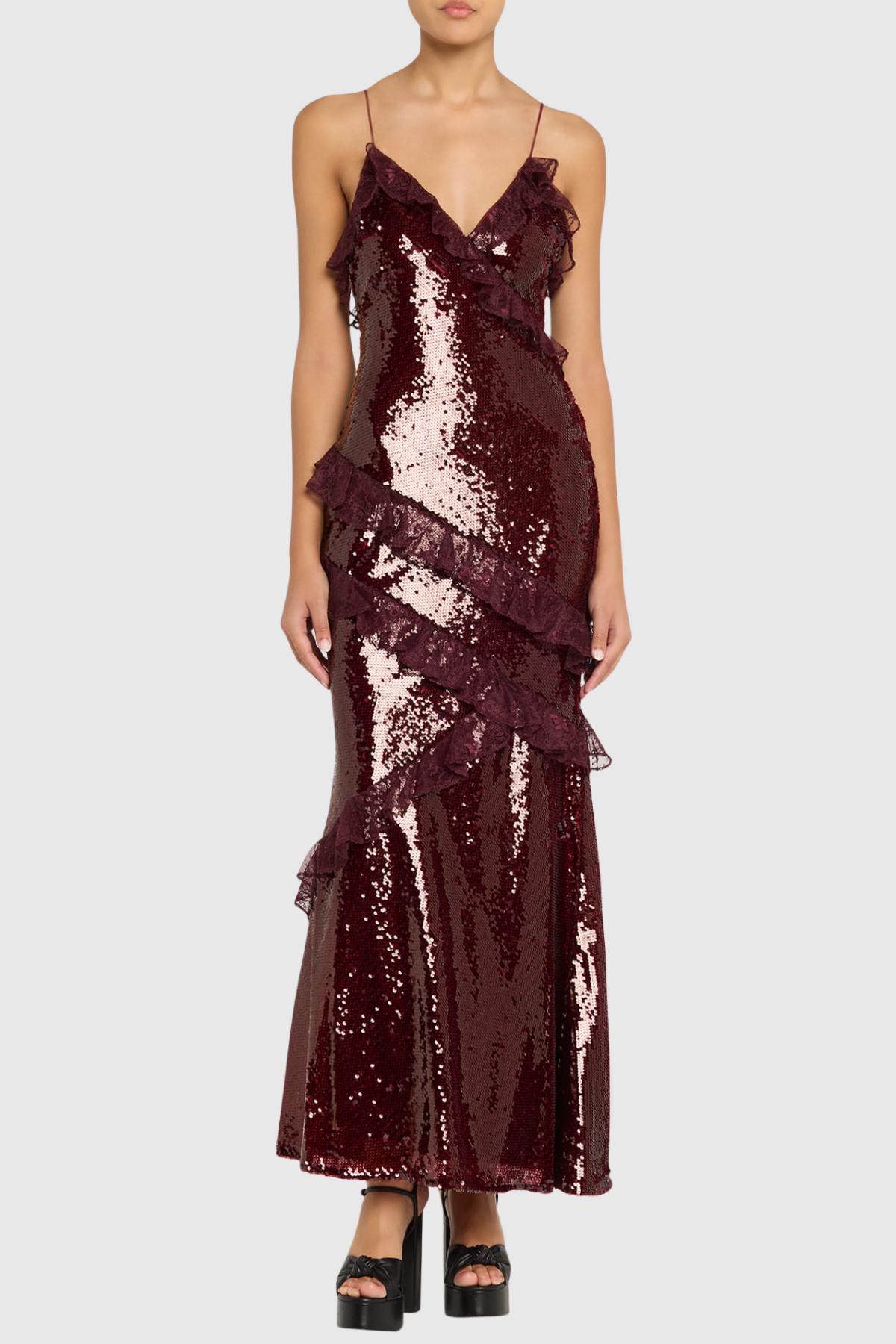 Artia Lace Sequin Maxi Dress - Wine