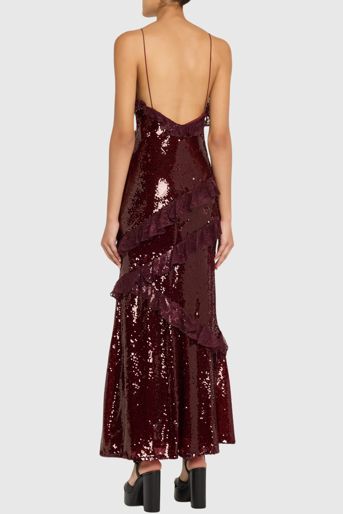 Artia Lace Sequin Maxi Dress - Wine