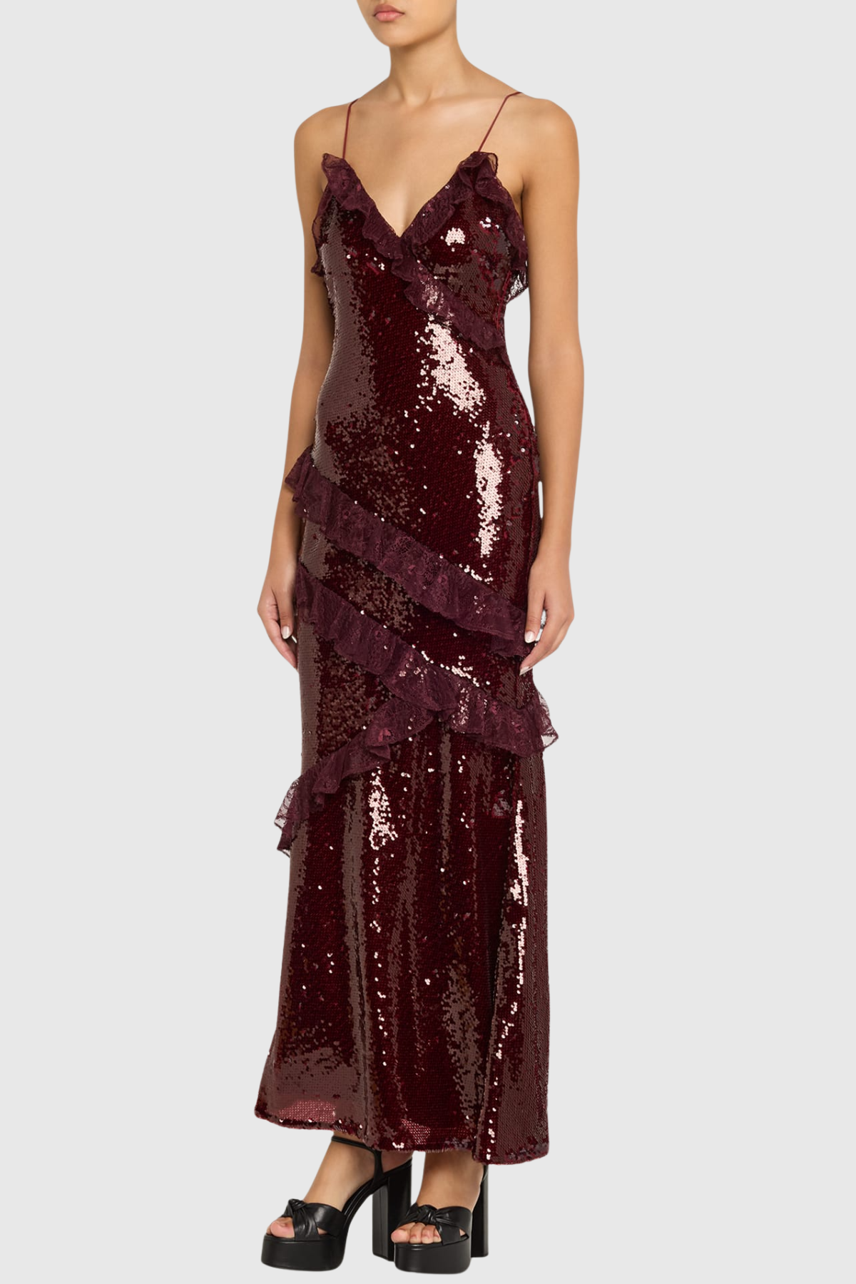 Artia Lace Sequin Maxi Dress - Wine