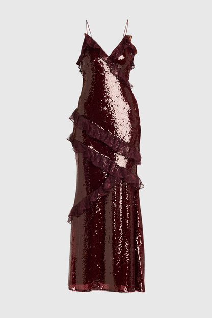Artia Lace Sequin Maxi Dress - Wine