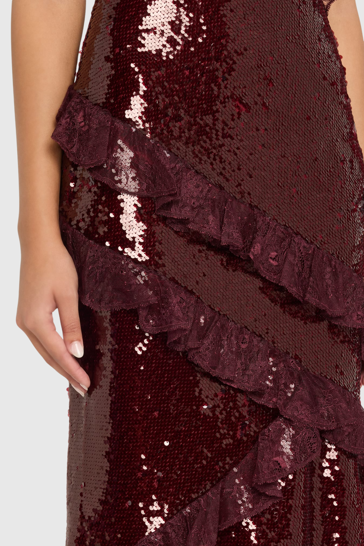 Artia Lace Sequin Maxi Dress - Wine