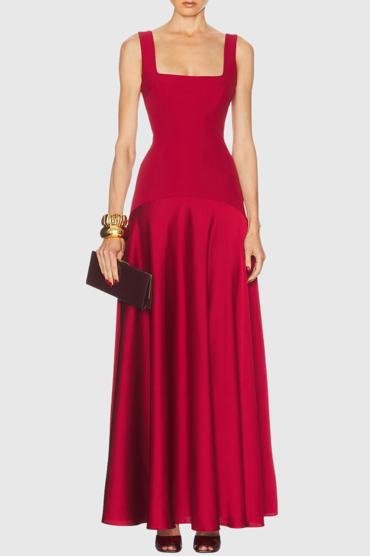Aruna Curved Hem Maxi Dress - Red