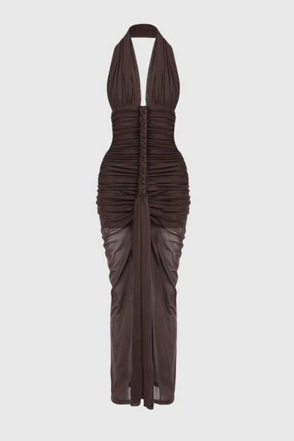 Asenath Halter Rope Ruched Maxi Dress