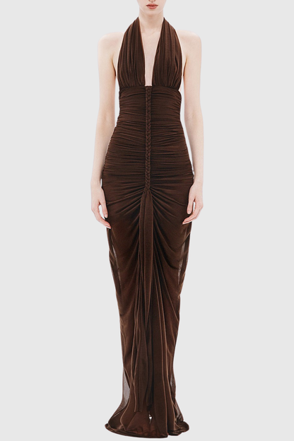 Asenath Halter Rope Ruched Maxi Dress