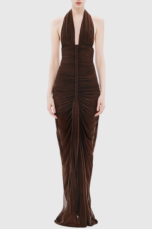 Asenath Halter Rope Ruched Maxi Dress