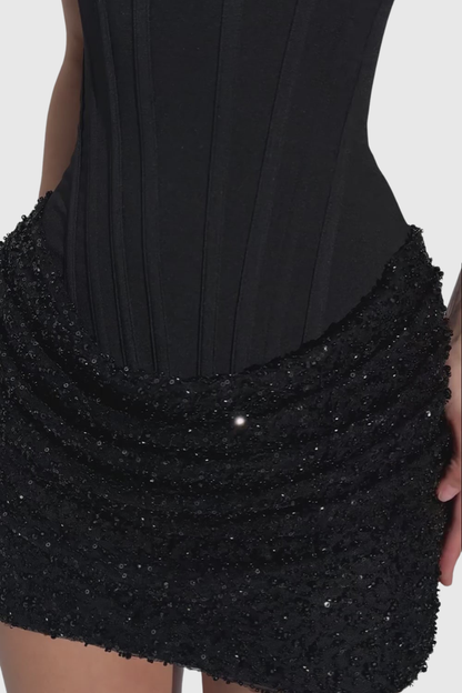 Asger Corset Sequin Mini Dress - Black