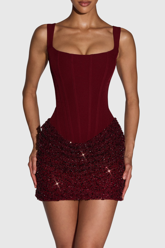 Asger Corset Sequin Mini Dress - Wine